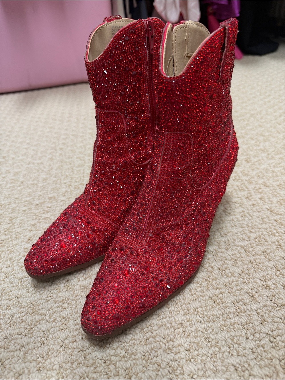 Betsey Johnson Red Glitter Western Ankle Boots